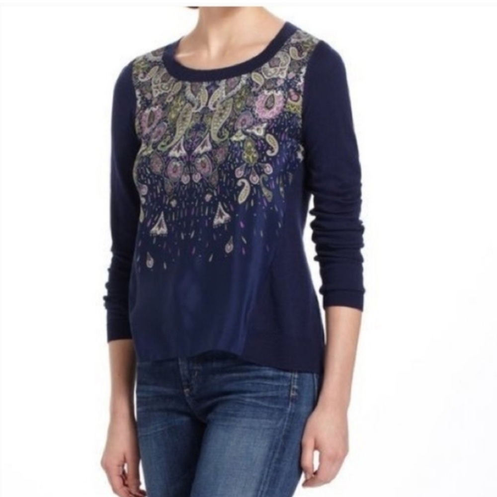 ANTHROPOLOGY Moth Snapshot blue paisley silk blend woman soft preppy tunic XS
